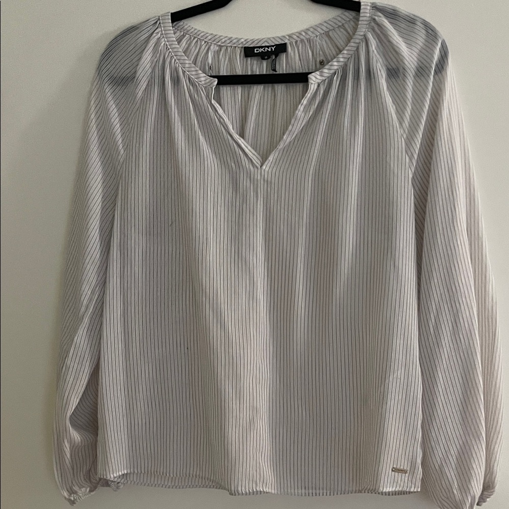 DKNY Women's Pinstripe White Blouse